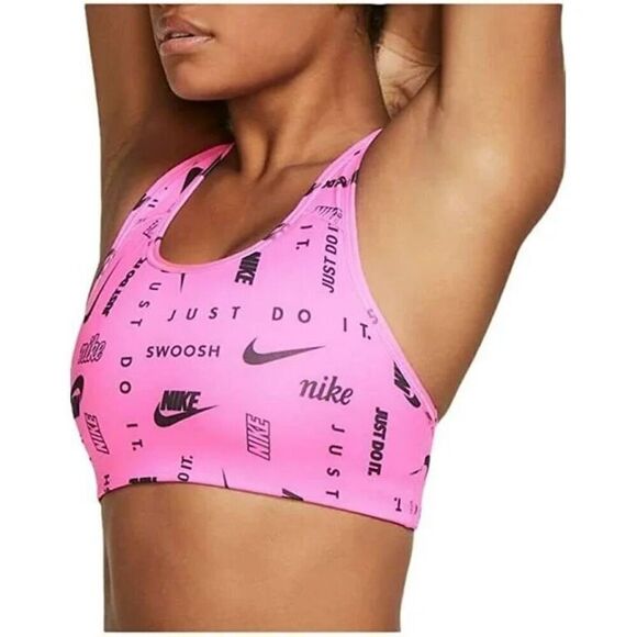 Nike Womens Swoosh Dri-Fit Logo Print Racerback Sports Bra Pink Barbie Size S - Picture 1 of 6